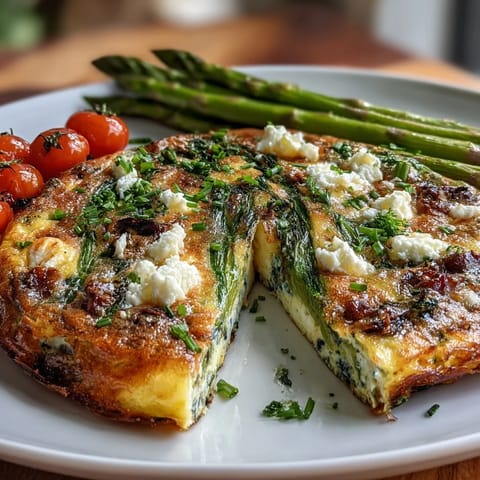 Protein-packed Healthy Easy Spring Veggie Frittata baked with feta and herbs, served warm in a rustic skillet for a satisfying breakfast.  
