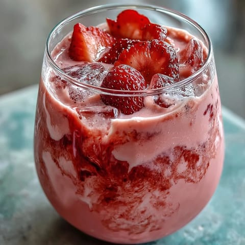Refreshing pink drink with strawberry açaí and creamy coconut milk, perfect for a fruity summer treat.