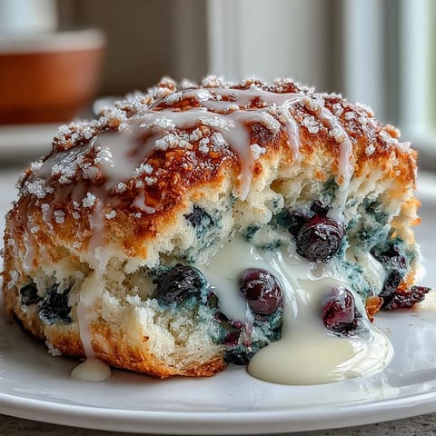 Warm, flaky lemon blueberry scones topped with zesty lemon glaze, perfect for a cozy breakfast treat.  
