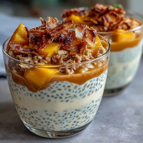 Creamy Skyr Protein Chia Pudding with vibrant mango, a refreshing breakfast delight.
