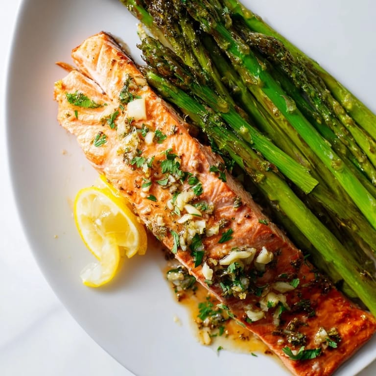 Vibrant Sheet Pan Lemon Garlic Salmon with Asparagus, perfect for an easy weeknight dinner.  
