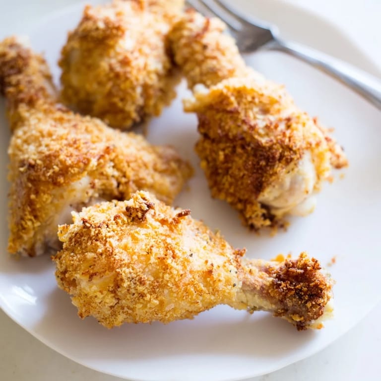 Juicy, tender pieces of crispy oven fried chicken, ideal for family dinners.
