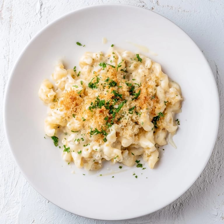 Creamy Truffle Macaroni & Cheese, the cheesy comfort food decadently topped with toasted breadcrumbs.