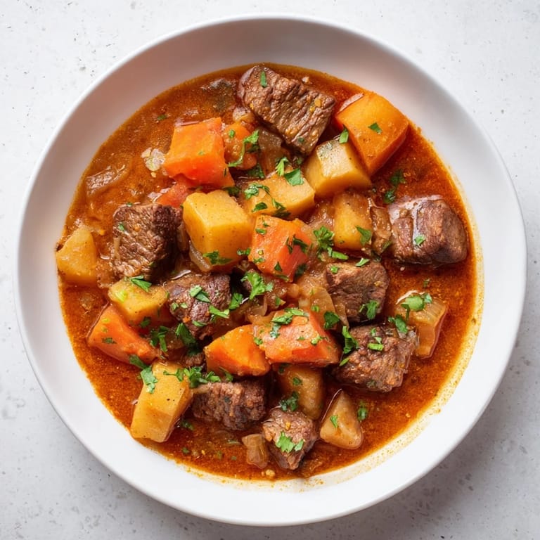 Close-up of hearty Instant Pot Beef Stew with a fork, showcasing fall-apart beef and delicious vegetables.