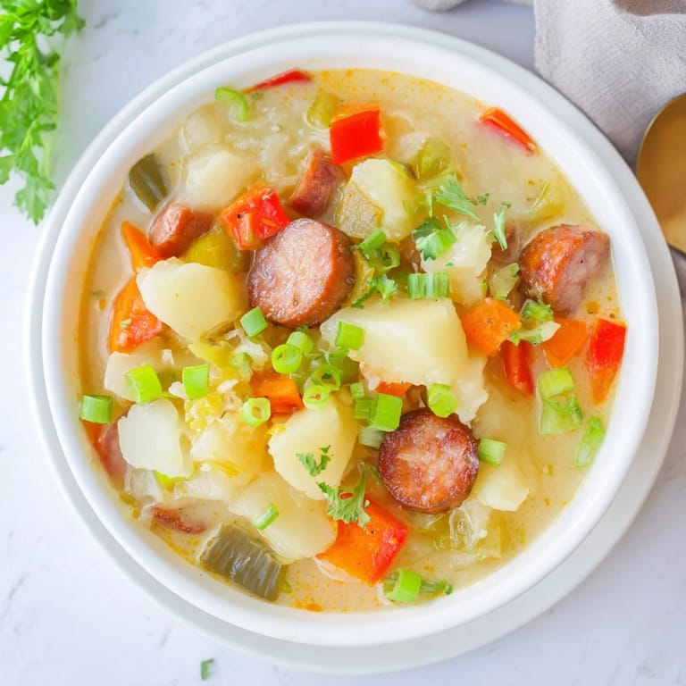 Thick and flavorful, this Slow Cooker Cajun Potato Soup simmers with Cajun spices, ready to enjoy.
