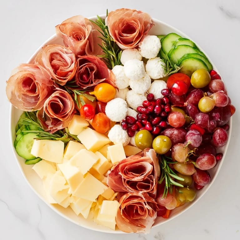 A gorgeous overhead shot of the Quick Christmas Charcuterie Wreath Board, perfect for a holiday gathering.