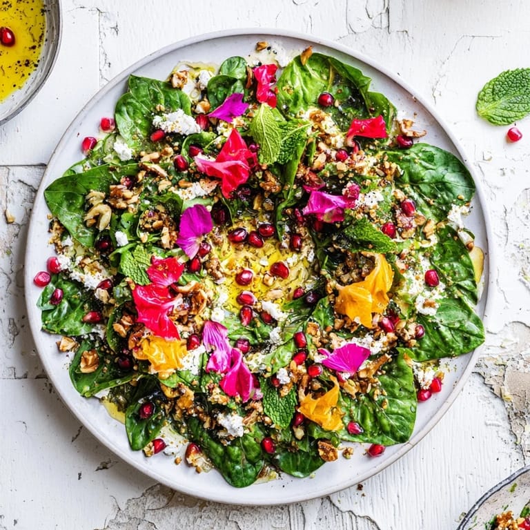 Mediterranean Pomegranate Feta Wreath Salad—a refreshing vegetarian salad arranged with holiday cheer.