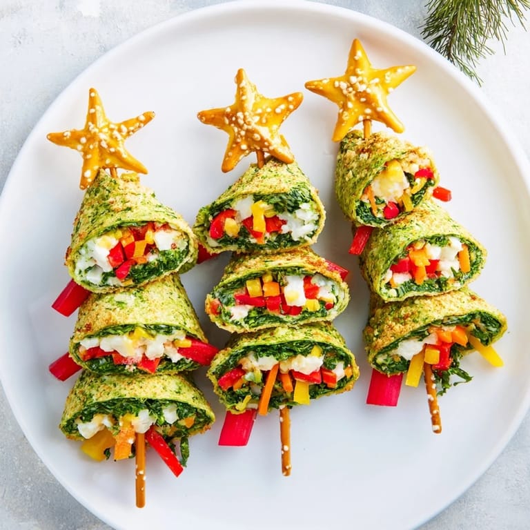 Warm, toasted Air Fryer Christmas Tree Veggie Tortilla Wraps showcase a vibrant array of healthy fillings, perfect party food.