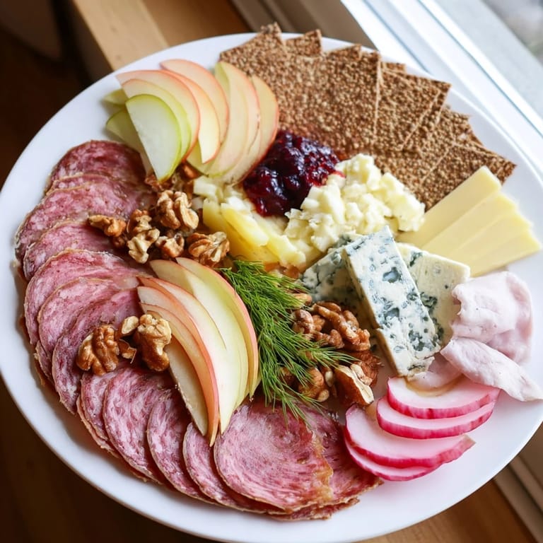 Artisan cheeses and flavorful reindeer meat arranged beautifully on a Reindeer Charcuterie Platter.