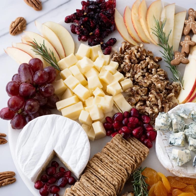 A beautiful Winter Wonderland Snack Board offers a delightful array of textures and festive flavors.