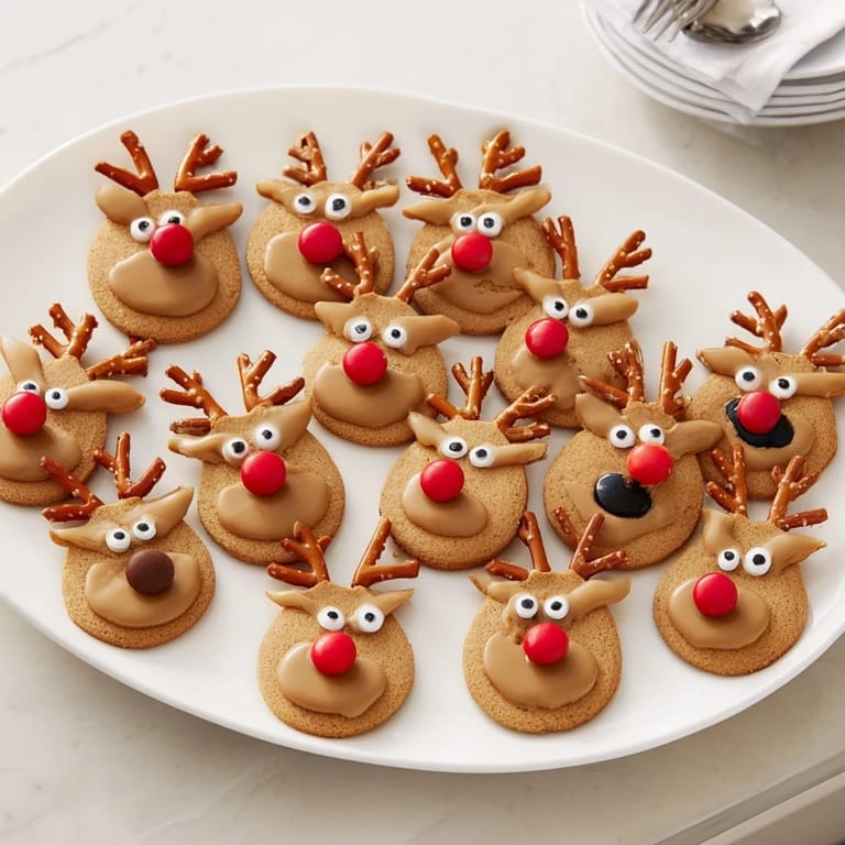 Close-up of a Santa's Reindeer Cookie Platter, showing sweet decorated sugar cookies perfect for Christmas.
