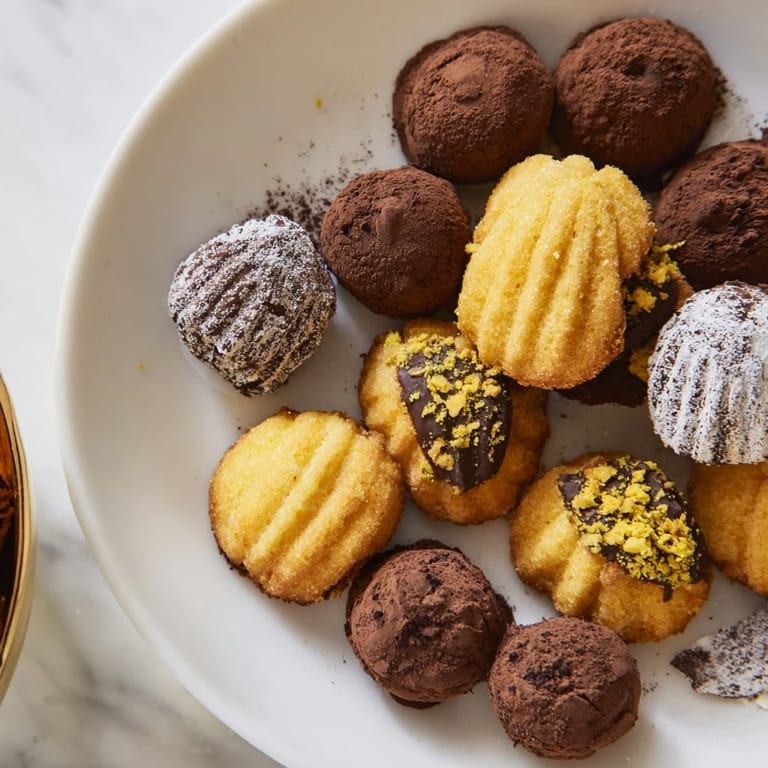 Enjoy an assortment of delicate, bite-sized Mignardises Bonne Année 2026, a truly elegant French dessert spread.