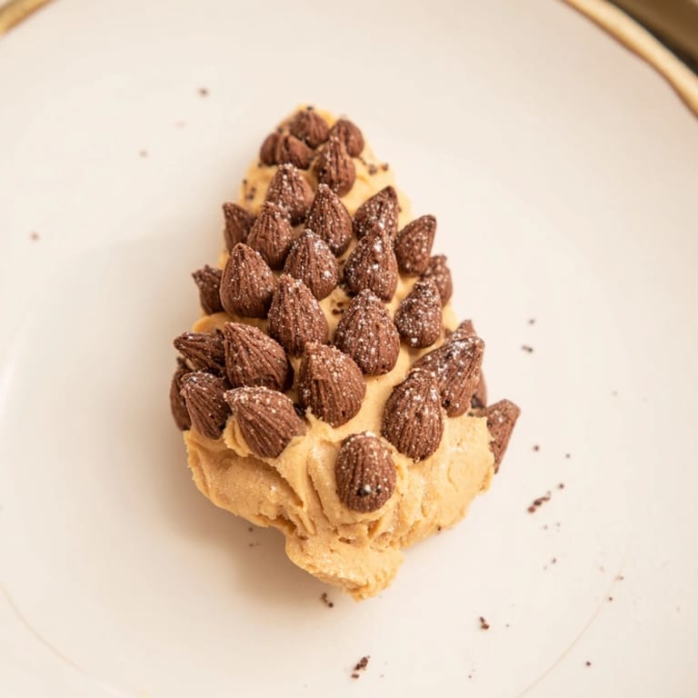 Close-up of charming Pinecone Shaped Peanut Butter Cookies, decorated with chocolate sprinkles, a delightful holiday dessert.