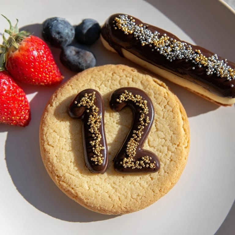 Festive Sparkling Clock Countdown Platter with gold sprinkles and fresh berries for New Year's Eve.