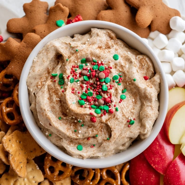 Served on a rustic board, the Gingerbread House Dip offers a delightful, spiced dessert experience.
