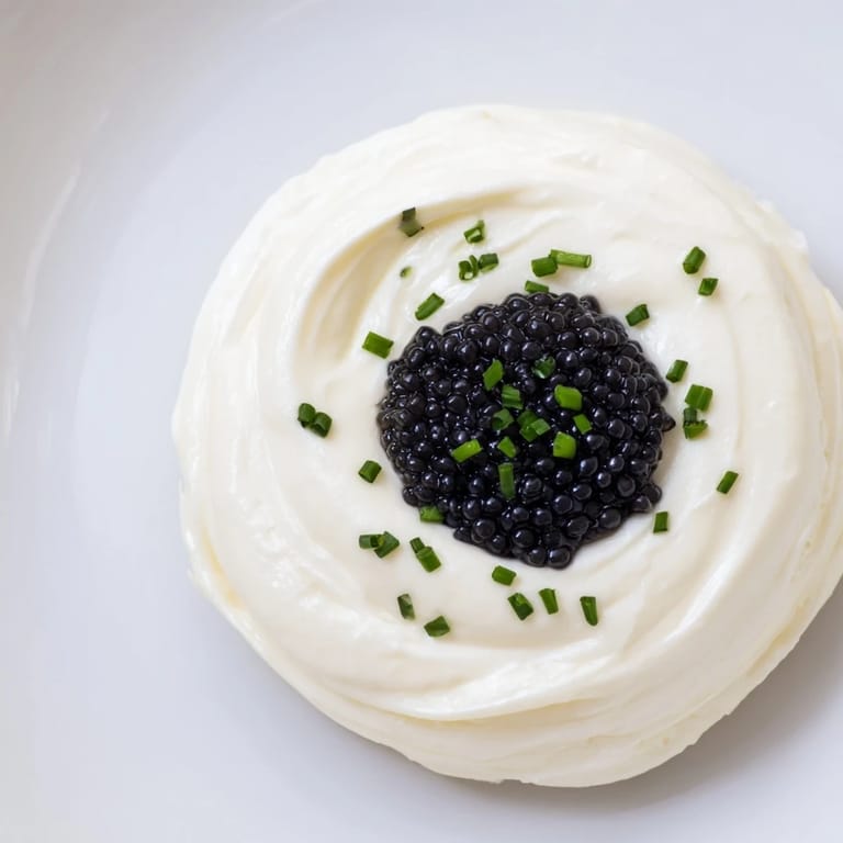 Elegant The Diamond Inlay appetizer: a vibrant diamond of caviar or olive tapenade on creamy cheese.