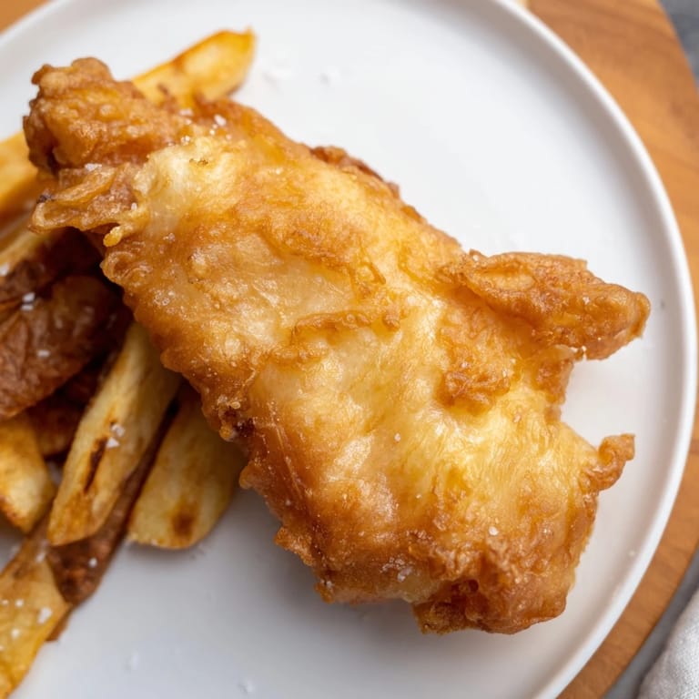 Imagine perfectly fried British fish and chips with a satisfying crunch, ready to enjoy with malt vinegar.