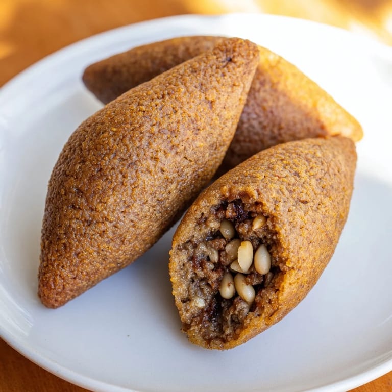 A close-up of delicious baked Lebanese Kibbeh, browned and ready for a savory bite.
