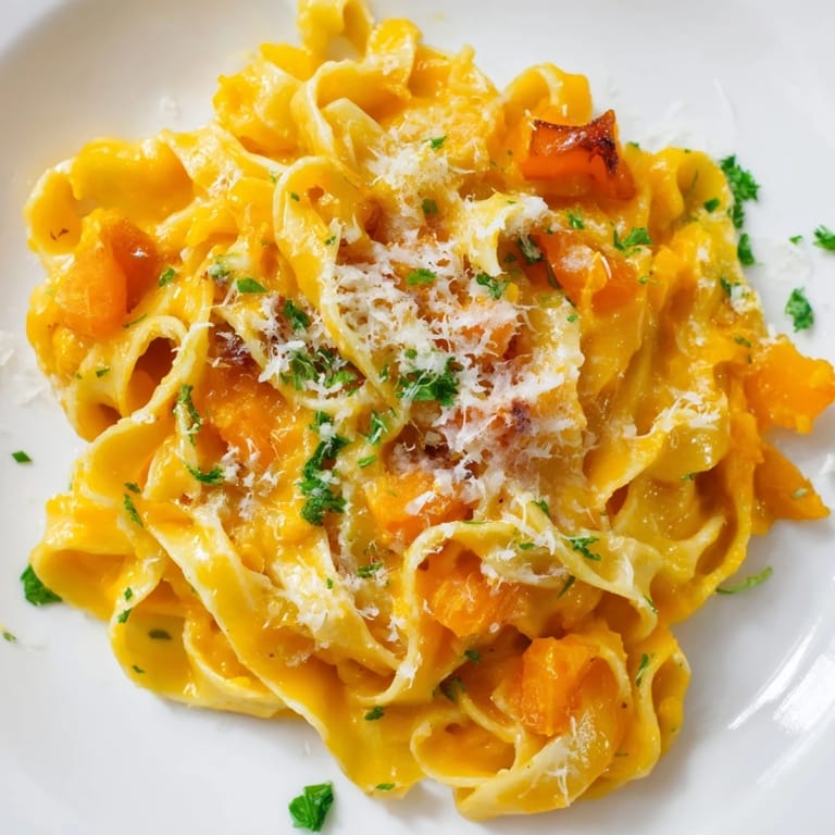 Golden roasted butternut squash blends into a rich sauce for this comforting Butternut Squash Pasta, perfect for a cozy fall dinner.