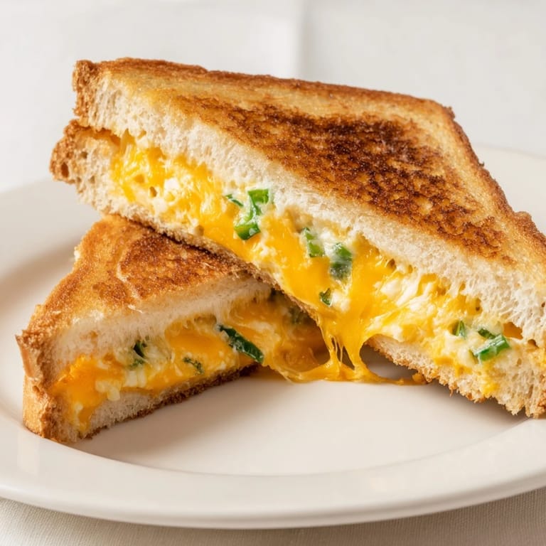 Close-up of buttery sourdough bread stuffed with creamy cheese filling and spicy jalapeño slices, steam rising.