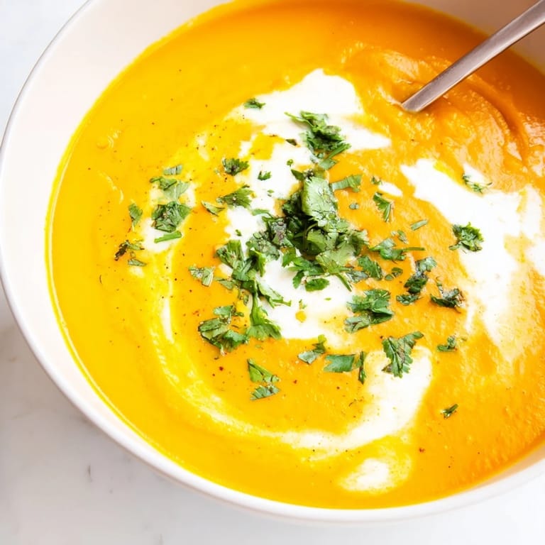 Spoon-ready Carrot Ginger Soup served beside crusty artisan bread for a cozy, healthy lunch.  