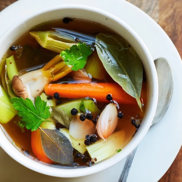 Steaming pot of zero-waste vegetable broth made from carrot peels and onion skins, perfect for a nourishing vegan base.