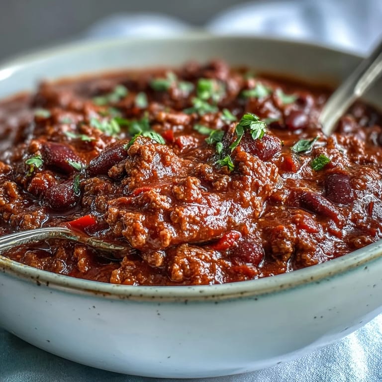 Dinner is served: Slow Cooker Chili topped with sour cream and cilantro, ready to enjoy with cornbread.