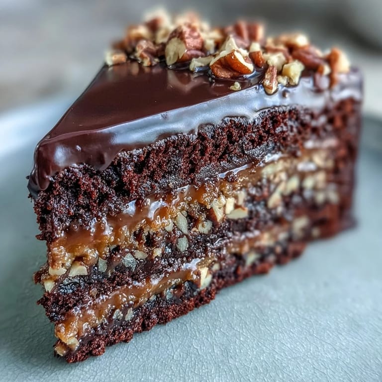 Decadent Chocolate Celebration Cake with chocolate ganache and praline garnish, ready for a festive celebration.