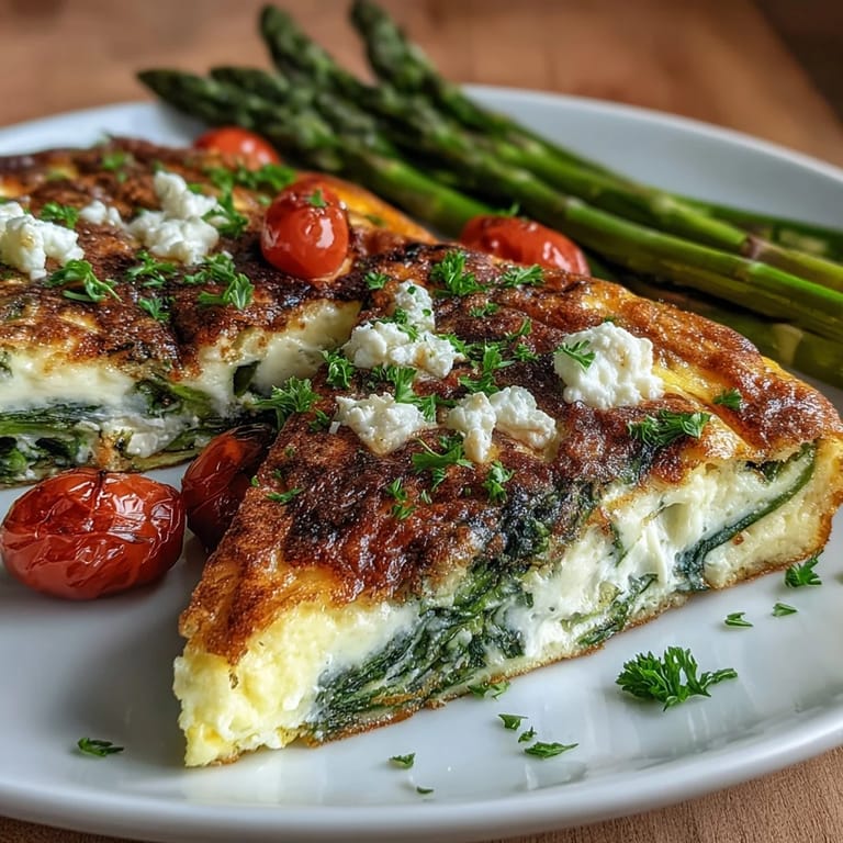 Vibrant Healthy Easy Spring Veggie Frittata loaded with seasonal vegetables, sliced into wedges and garnished with fresh parsley for a light, wholesome meal.