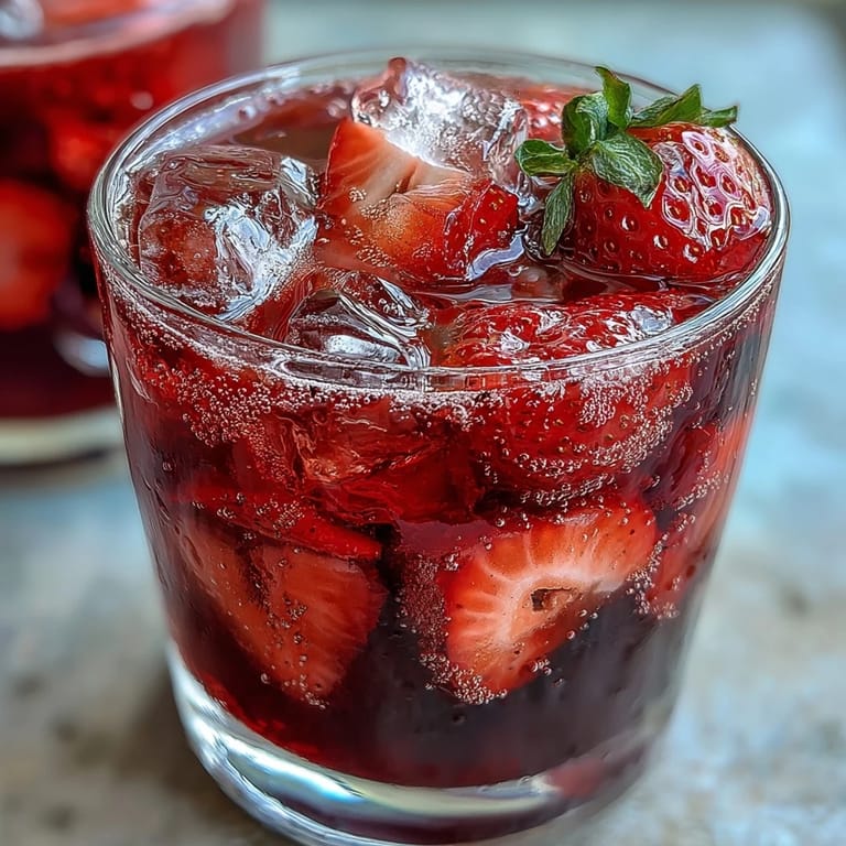 Close-up of a colorful Strawberry Açaí Refresher, blending strawberries and açaí with green coffee extract for a naturally energizing beverage.