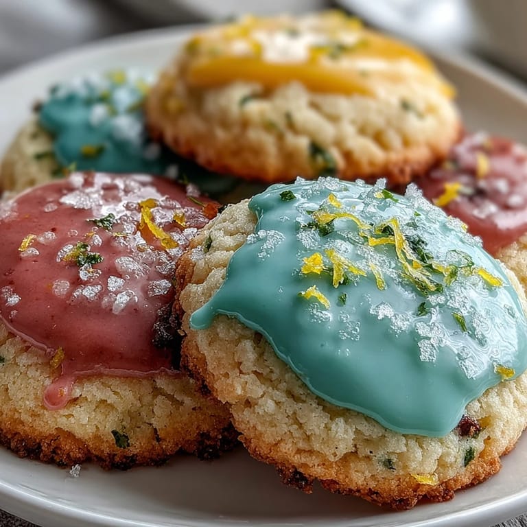 Soft, citrusy lemon cookies drizzled with pastel glaze, offering a cheerful and elegant dessert for any gathering.