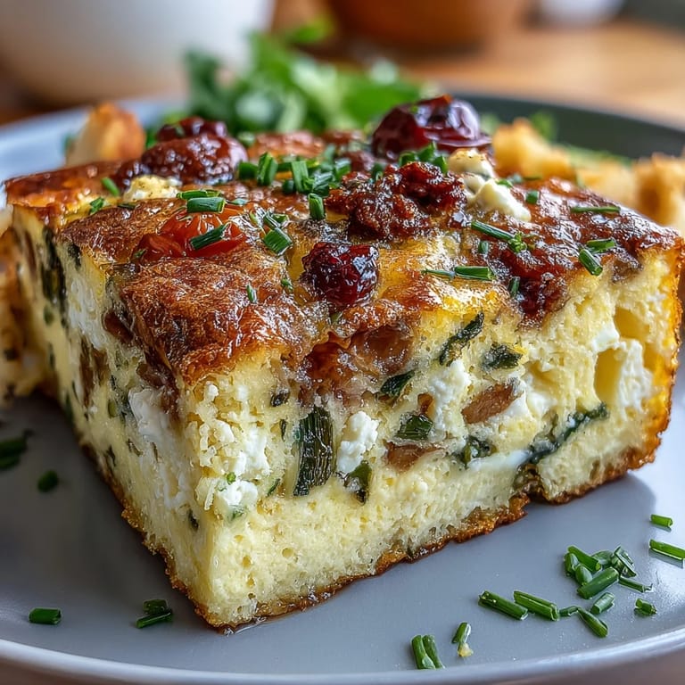 Colorful Easter brunch frittata loaded with asparagus, cherry tomatoes, and bell peppers, sliced into squares for easy serving.