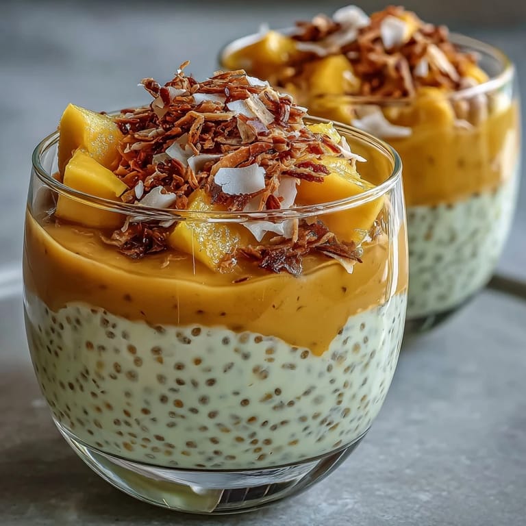 Thick, luscious Skyr Protein Chia Pudding crowned with sweet, diced mango cubes.