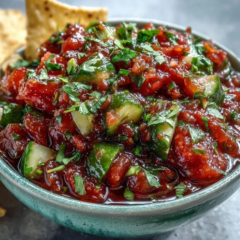 Close-up of homemade pickle de gallo salsa, ready to serve with chips.