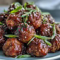 Easy Sweet and Sour Crock Pot Meatballs simmered in a glossy, tangy sauce with sesame seeds and green onions for a classic party appetizer.