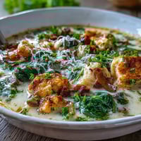 Creamy Garlic Parmesan Chicken Soup in a rustic bowl, garnished with fresh parsley and extra cheese.