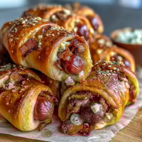 Mini Baseball Hot Dogs in Crescent Roll Dough—golden bites wrapped around cocktail sausages, perfect for game day appetizers.